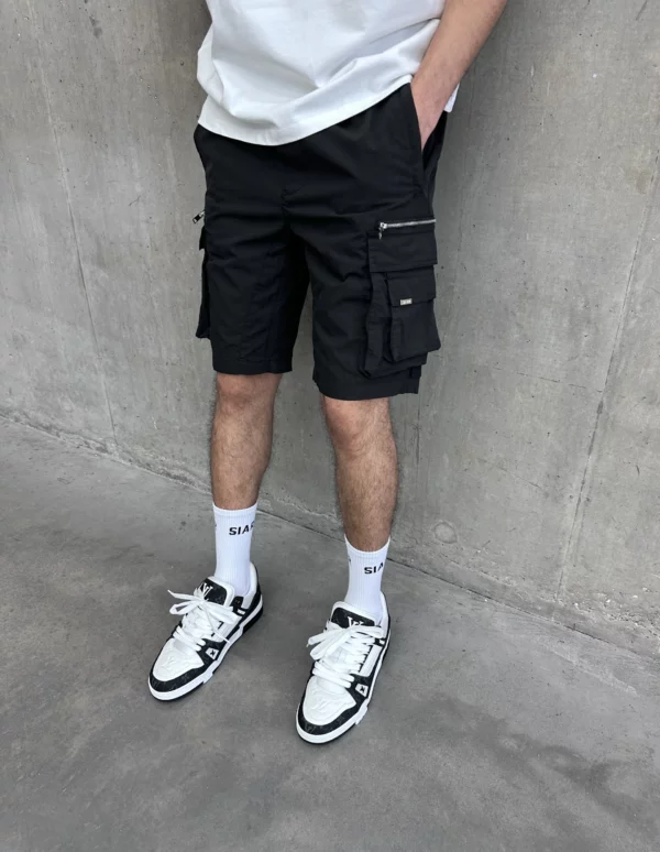 Military Cargo Shorts - Black - Image 6
