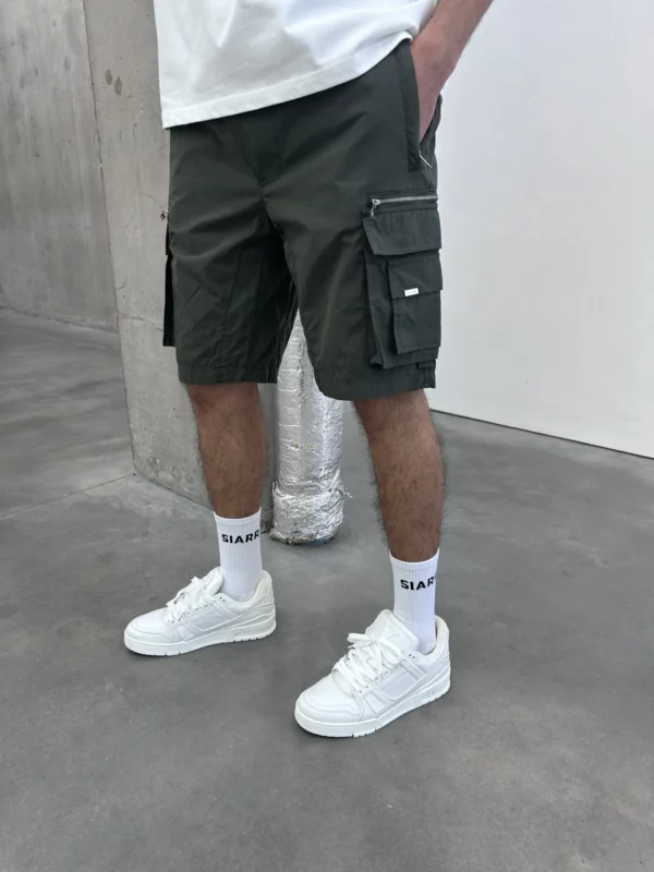 Military Cargo Shorts - Dark Green - Image 3