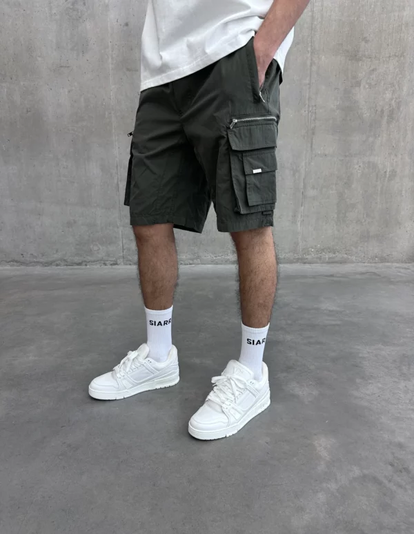 Military Cargo Shorts - Dark Green - Image 5