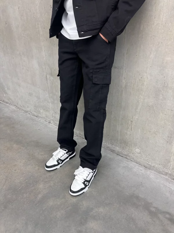 Denim Cargo Pants - Black - Image 3