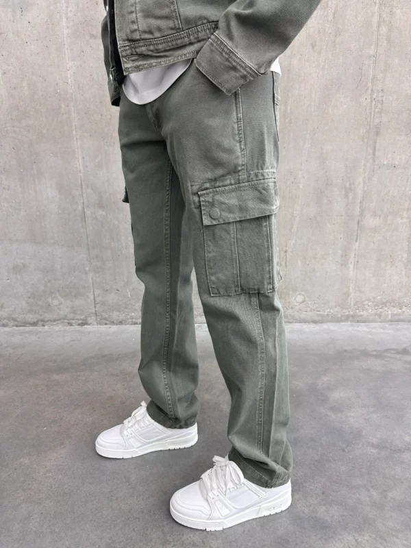 Denim Cargo Pants - Green - Image 4
