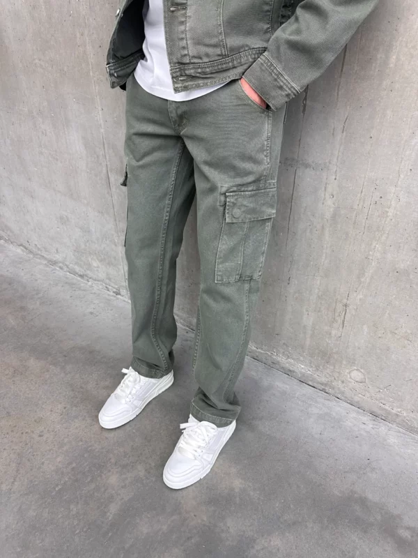 Denim Cargo Pants - Green - Image 3