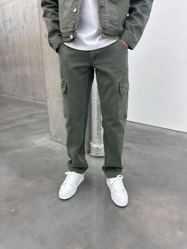 Denim Cargo Pants - Green - Image 5