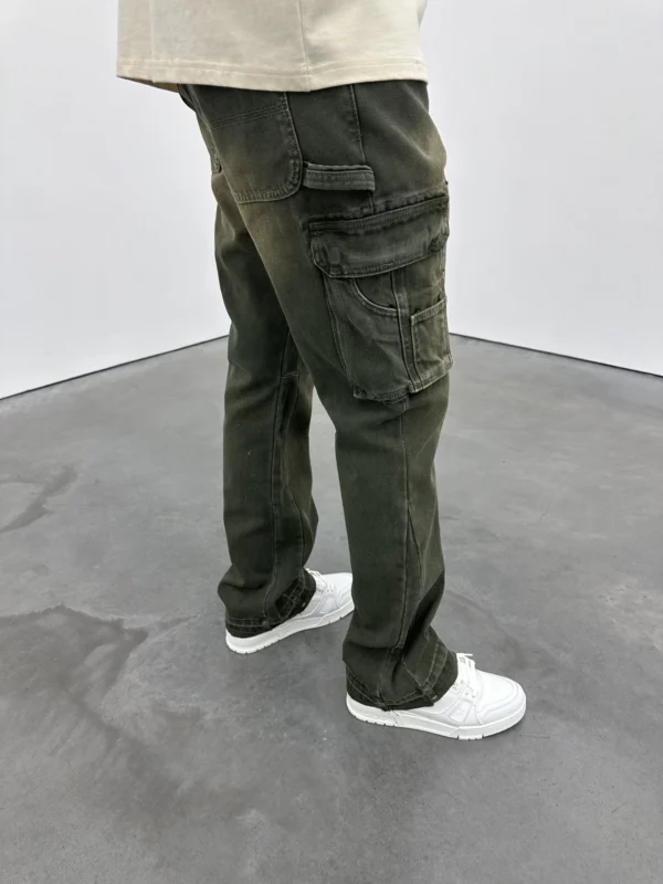 Cargo Flare Jeans - Green - Image 4