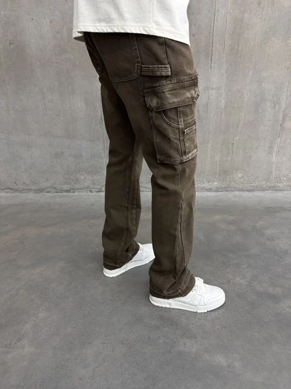 Cargo Flare Jeans - Brown - Image 6
