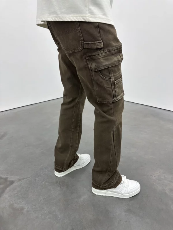 Cargo Flare Jeans - Brown - Image 3
