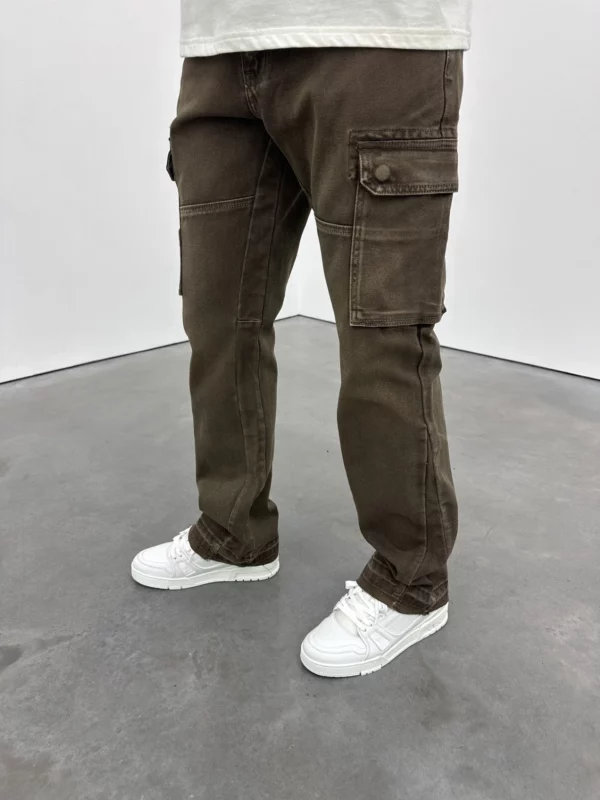 Cargo Flare Jeans - Brown - Image 2