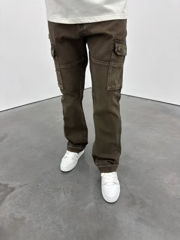 Cargo Flare Jeans - Brown - Image 4